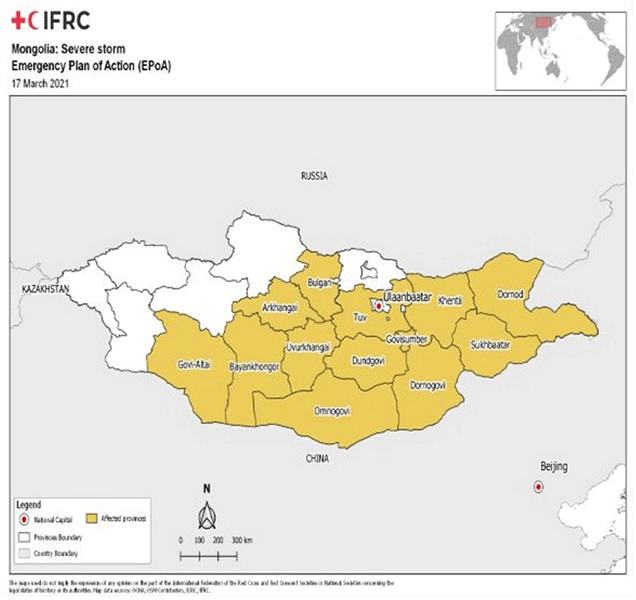 Areas affected by sandstorm (as of 17 March) ©IFRC